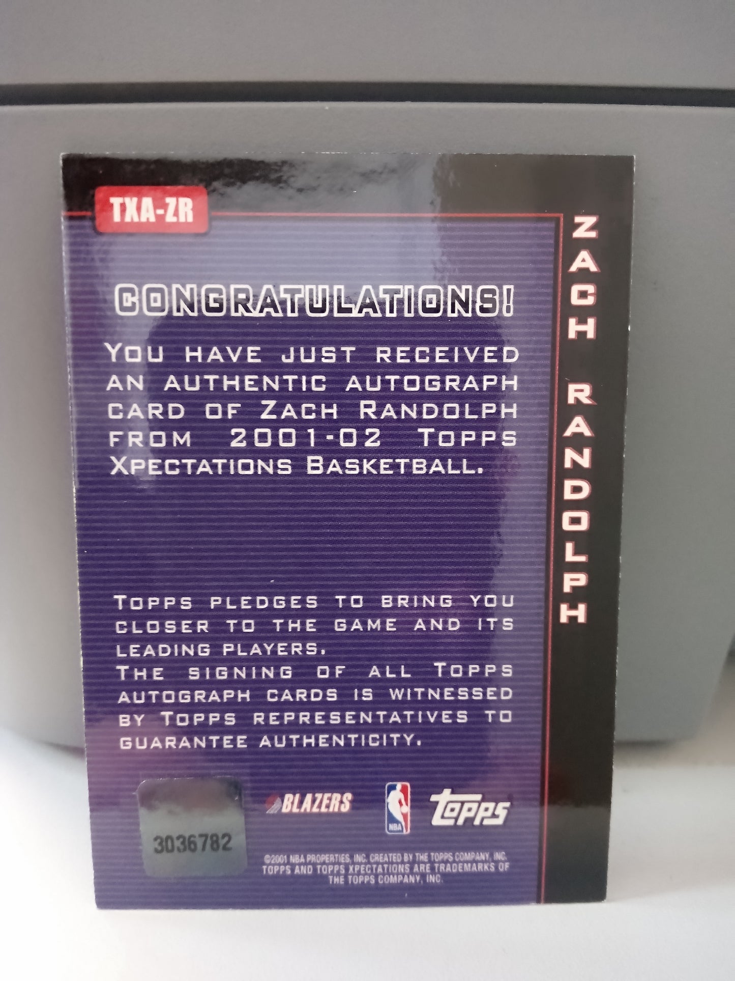 2001 Topps XPectations * Zach Randolph * Auto #TXA-ZR