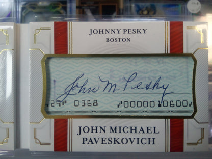 2019 National Treasures * Johnny Pesky * #01/10 Cut Signatures Booklet #CSB-JP