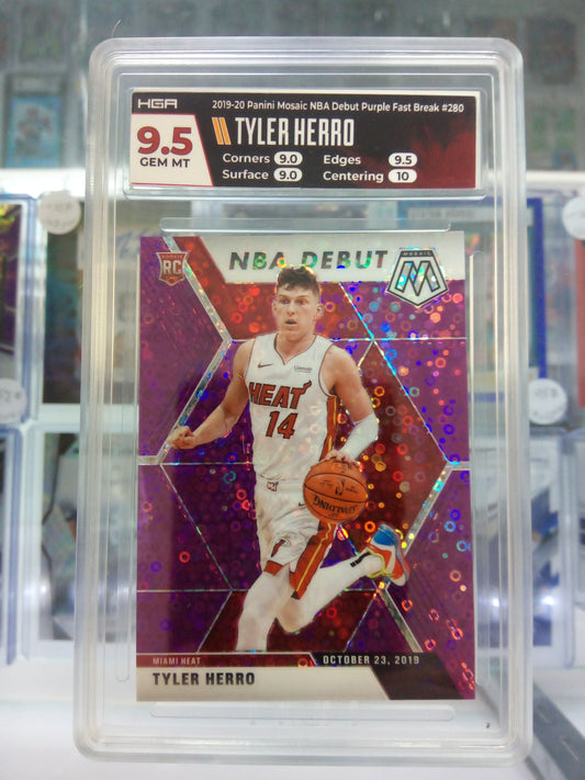 2019-20 Panini Mosaic * Tyler Herro * #28/50 Purple Fast Break RC #280 - HGA 9.5