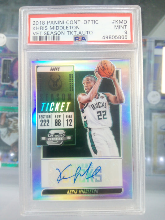 2018-19 Panini Contenders Optic * Khris Middleton * Silver Holo Auto #VT-KMD * PSA 9