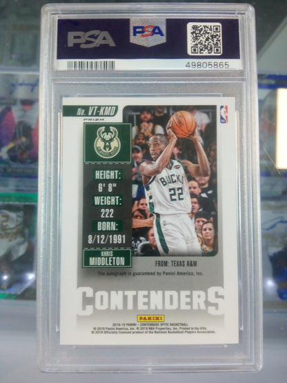 2018-19 Panini Contenders Optic * Khris Middleton * Silver Holo Auto #VT-KMD * PSA 9