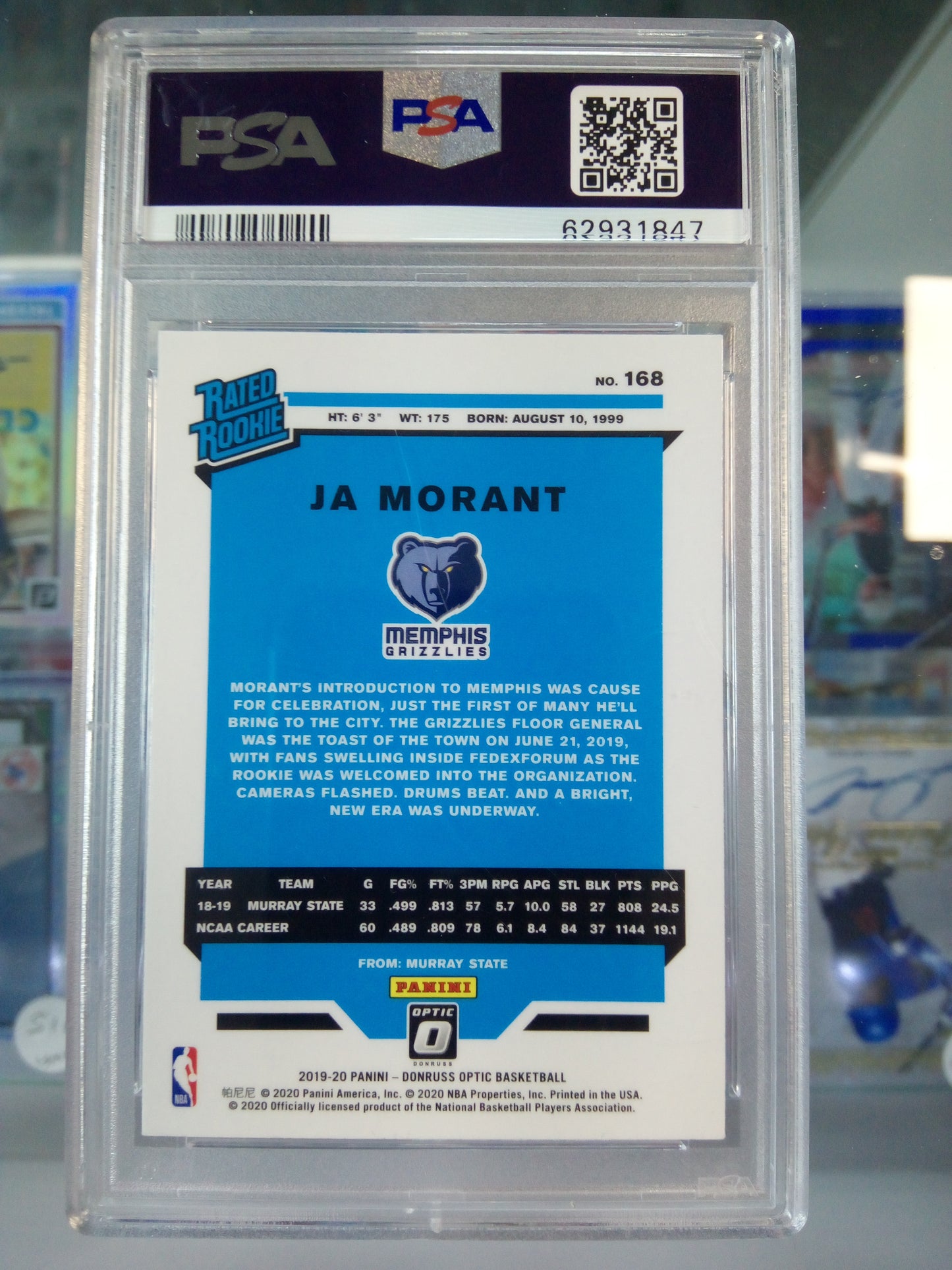 2019-20 Donruss Optic * Ja Morant * Rated Rookie #168 * PSA 9