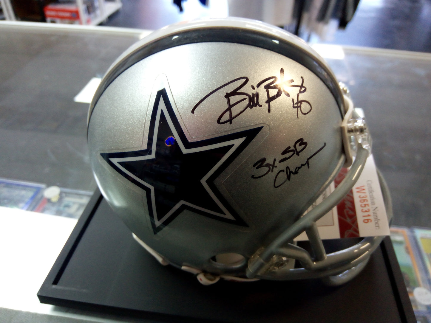 Bill Bates Signed Cowboys Mini Helmet In Display Case * JSA