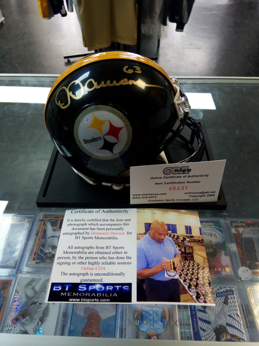 Dermontti Dawson Signed Pittsburgh Steelers Mini Helmet in Display * BTS