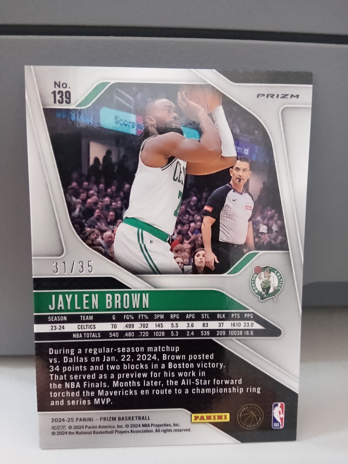 2024-25 Panini Prizm * Jaylen Brown * #31/35 Purple Pulsar Prizm #139