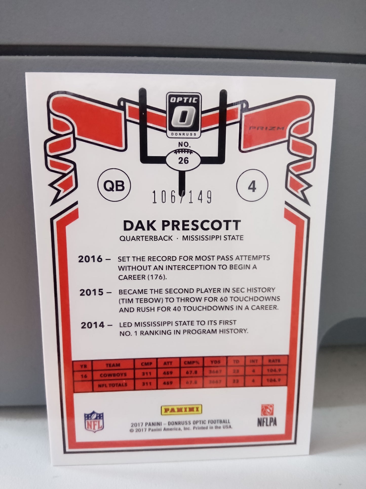 2017 Donruss Optic * Dak Prescott * #106/149 1981 Tribute Blue #26