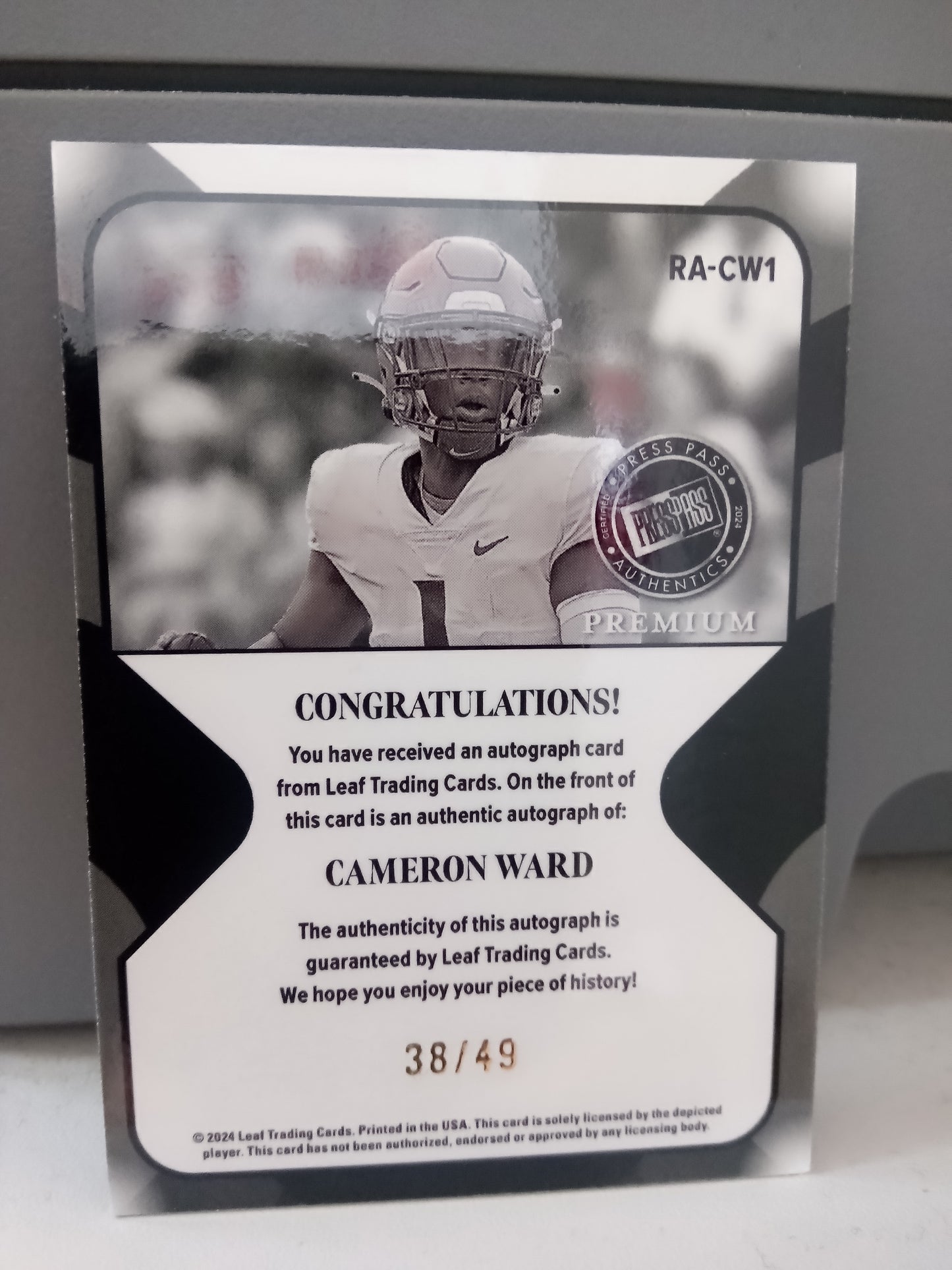 2024 Leaf Press Pass * Cameron Ward * #38/49 Premium Auto #RA-CW1