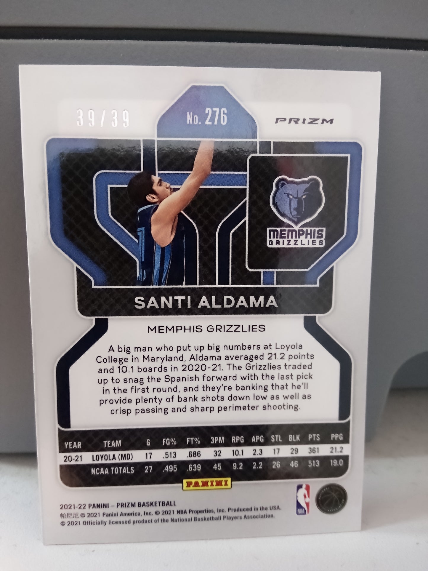 2021-22 Panini Prizm * Santi Aldama * #39/39 Choice Blue RC #276