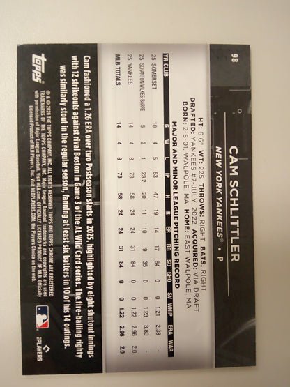 2026 Topps Chrome Black * Cam Schlittler * RC Variation #98