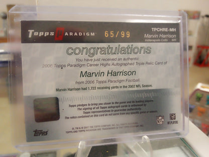 2007 Topps Paradigm * Marvin Harrison * #65/99 Triple Relic Auto #TPCHRE-MH