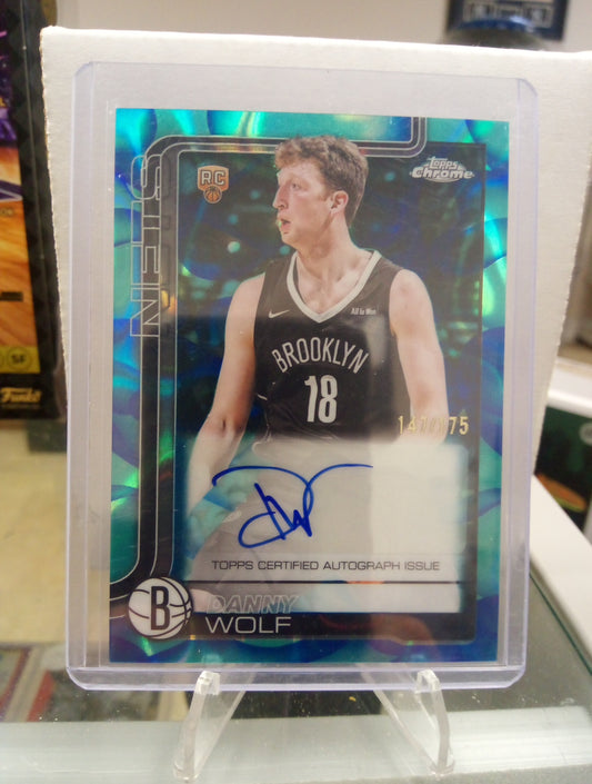 2025-26 Topps Chrome * Danny Wolf * #147/75 Aqua Lava RC Auto #RA-DW