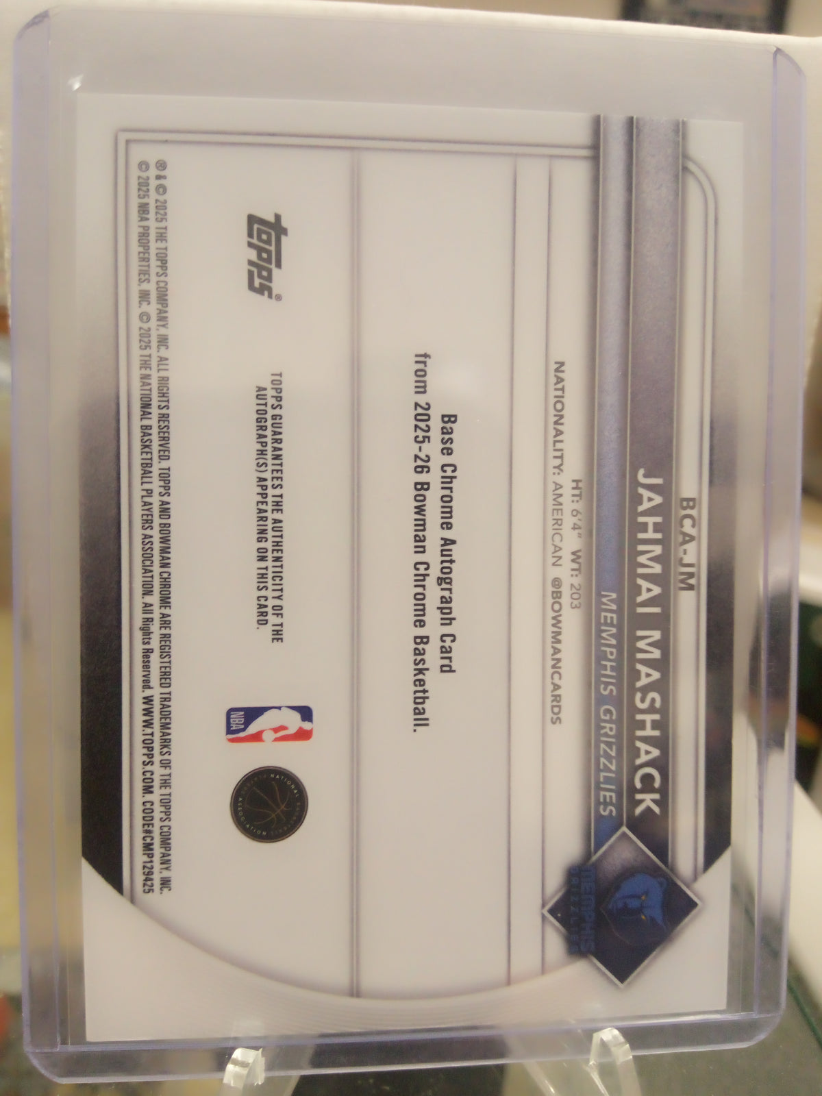 2025-26 Bowman Chrome * Jahmai Mashack * #31/50 Gold RC Auto #BCA-JM