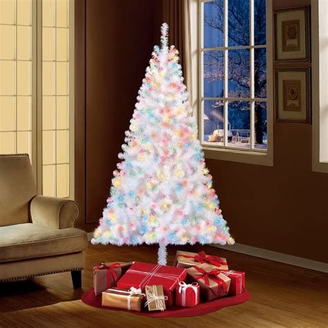 6.5 Foot Prelit Madison Pine Artificial Christmas Tree - White / Multicolor Lights