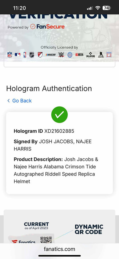 Josh Jacobs / Najee Harris Signed Alabama Crimson Tide Full Size Helmet * Fanatics