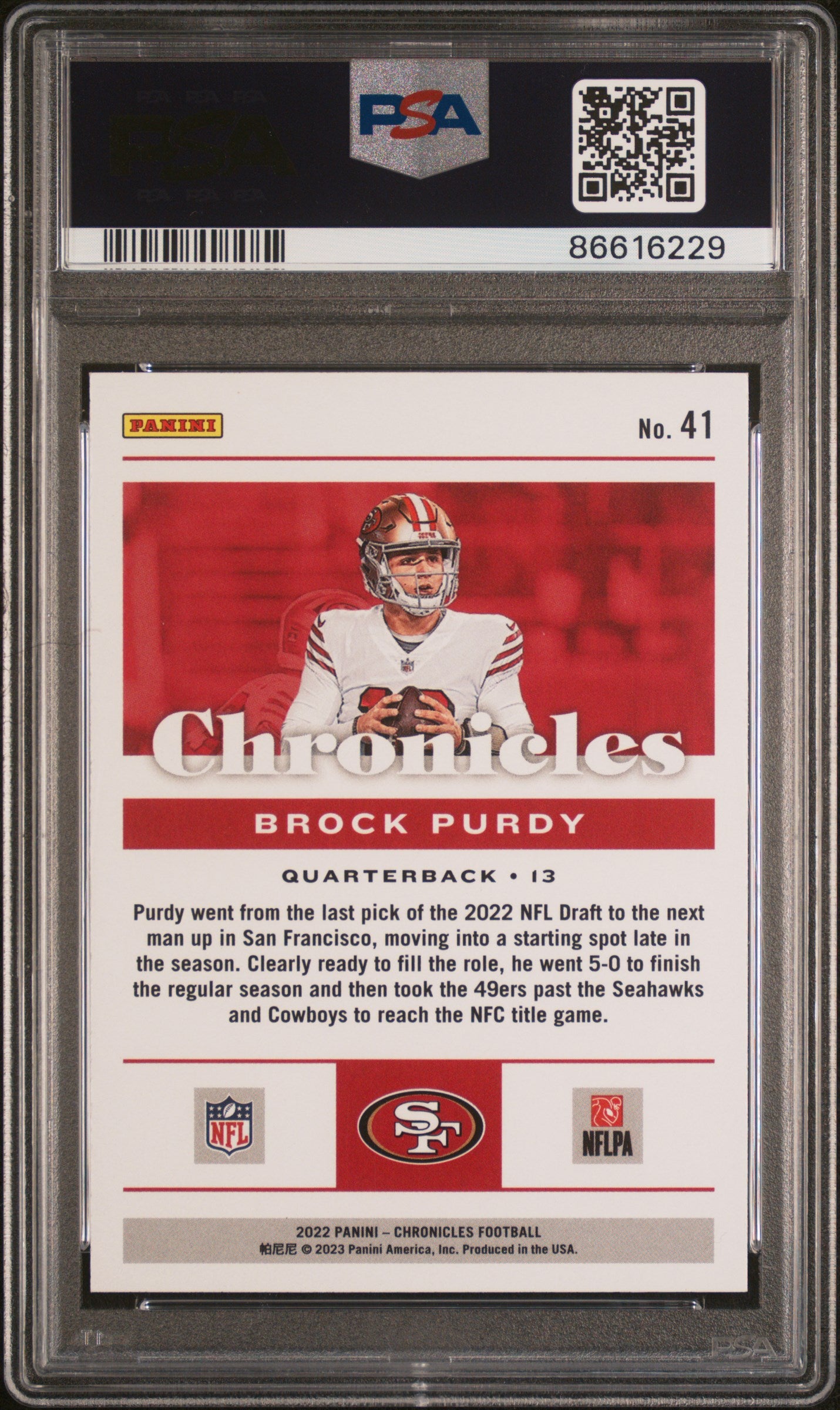 2022 Panini Chronicles * Brock Purdy * RC Pink #41 * PSA 9