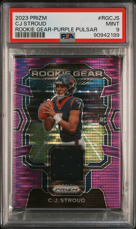 2023 Panini Prizm * CJ Stroud * Rookie Gear Purple Pulsar RC #RG-CJS * PSA 9