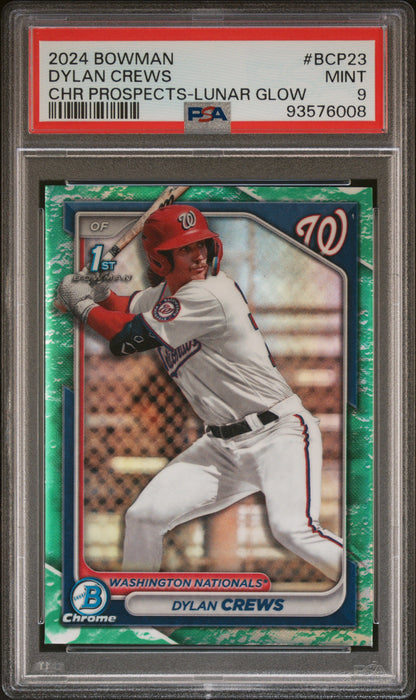 2024 Bowman Chrome * Dylan Crews * 1st Lunar Glow Refractor #BCP-23 * PSA 9