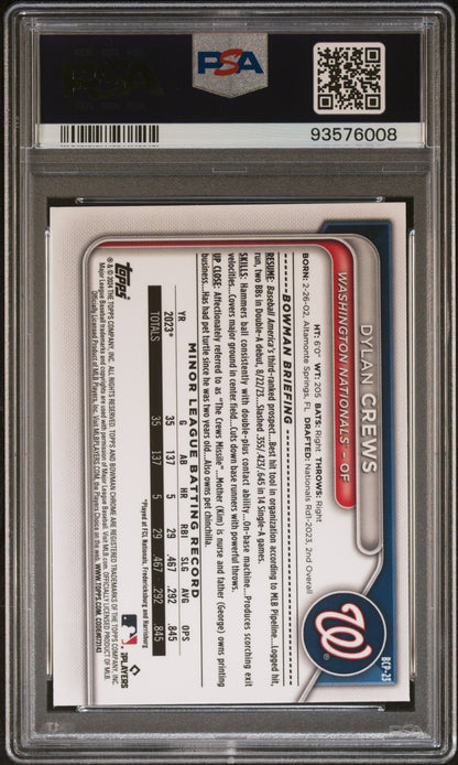 2024 Bowman Chrome * Dylan Crews * 1st Lunar Glow Refractor #BCP-23 * PSA 9