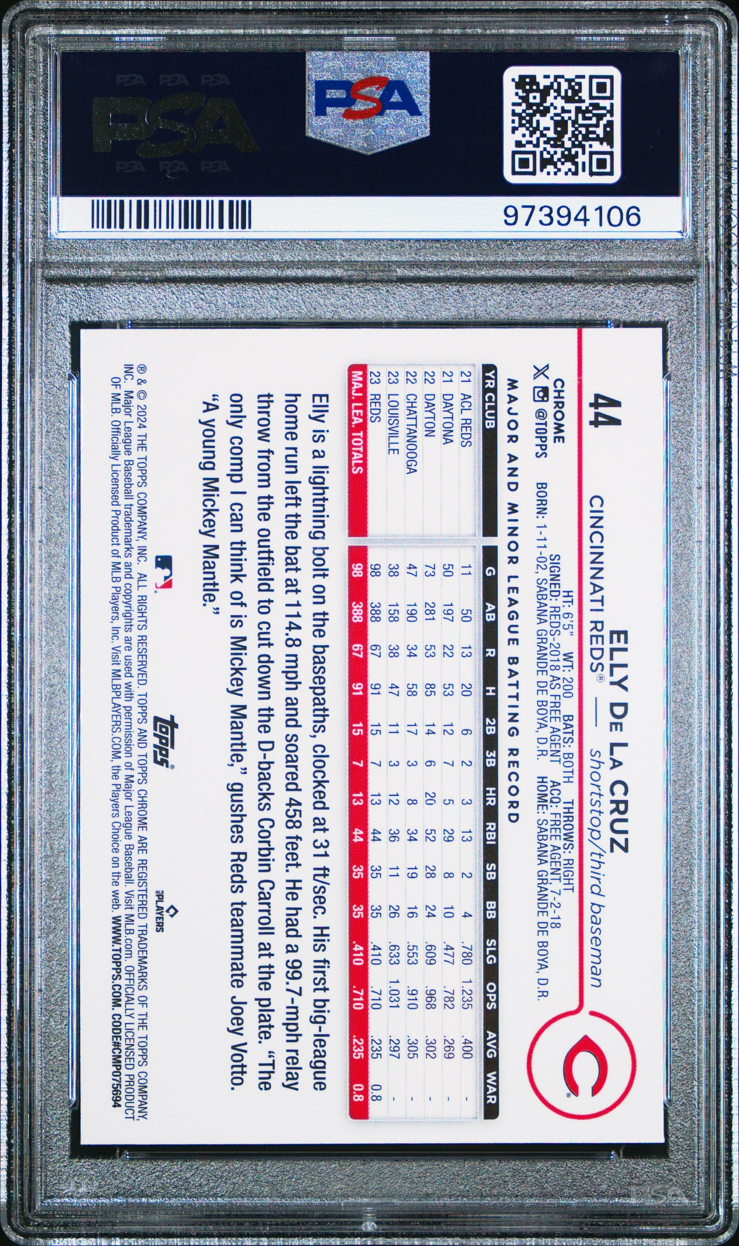 2024 Topps Chrome * Elly De La Cruz * RC #44 * PSA 10
