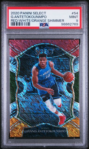 2020 Panini Select * Giannis Antetokounmpo * Red/White/Orange Shimmer #54 * PSA 9