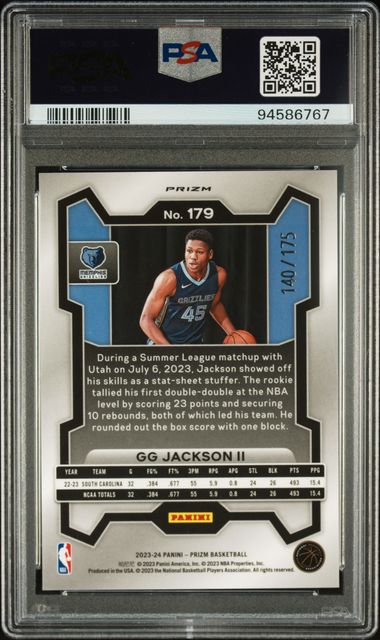 2023-24 Panini Prizm * GG Jackson * #140/175 RC White Prizm #179 * PSA 10