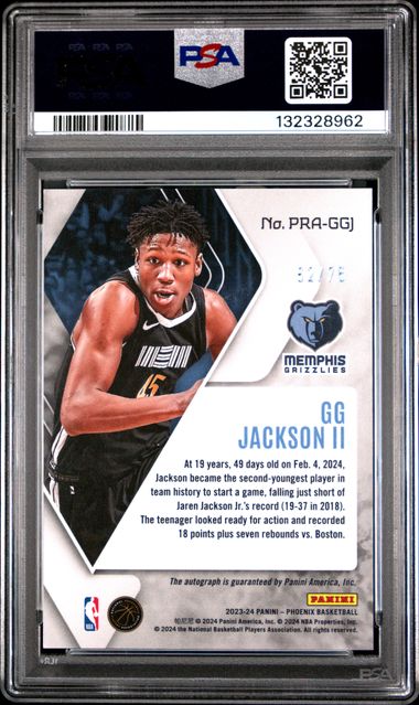 2023-24 Panini Phoenix * GG Jackson * #62/75 RC Auto Purple #PRA-GGJ * PSA 10