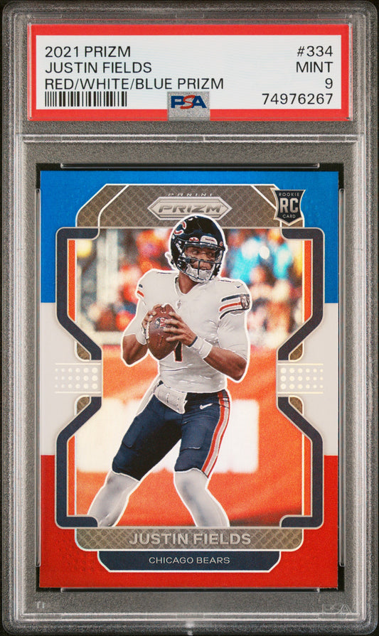 2021 Panini Prizm * Justin Fields * Red/White/Blue Prizm RC #334 * PSA