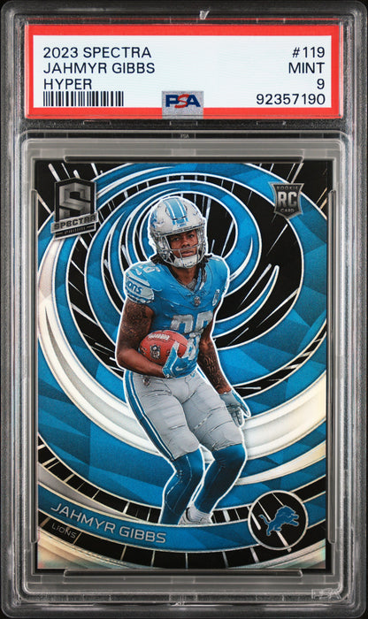 2023 Panini Spectra * Jahmyr Gibbs * #32/75 Hyper RC #119 * PSA