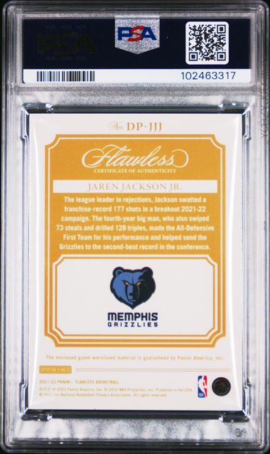 2021-22 Panini Flawless * Jaren Jackson Jr * #06/20 Dual Patch #DP-JJJ * PSA