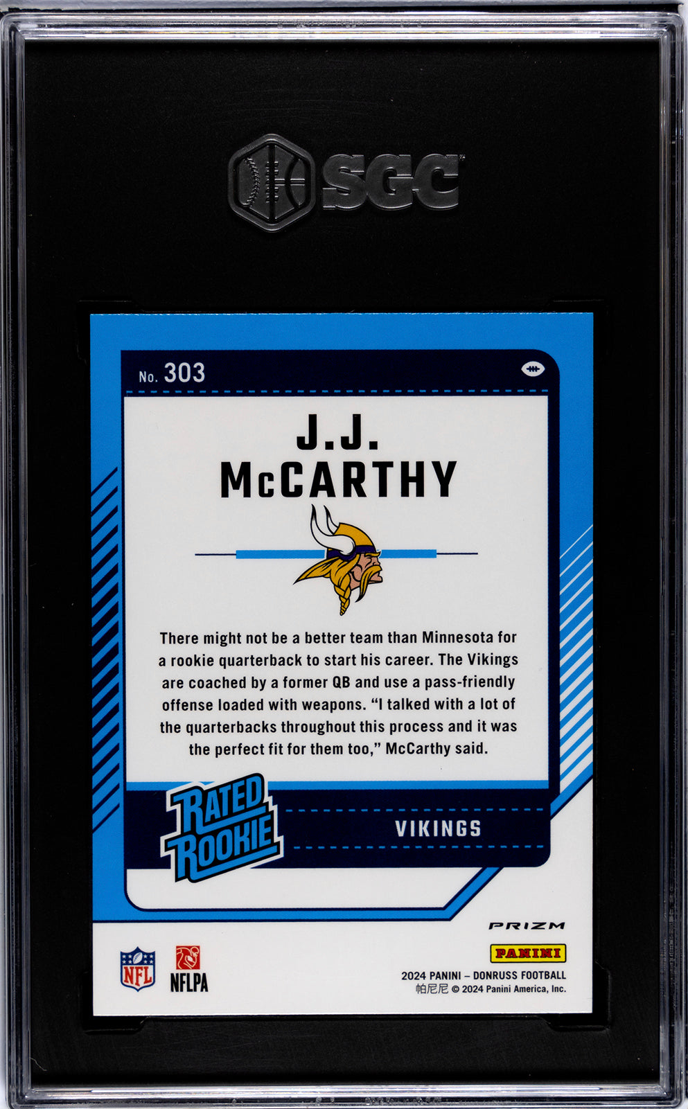 2024 Donruss Optic * JJ McCarthy * Optic Preview Pink Rated Rookie #303 * SGC