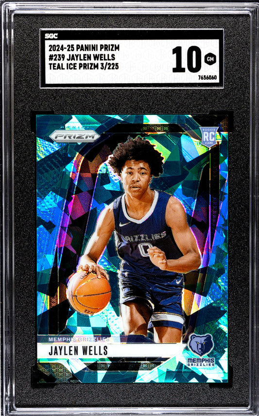 2024-25 Panini Prizm * Jaylen Wells * #003/225 Teal Ice Prizm RC #239 * SGC
