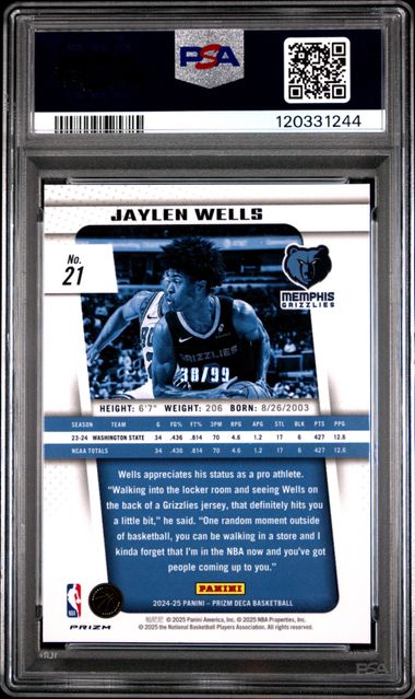 2024-25 Prizm Deca * Jaylen Wells * #38/99 RC Purple Prizm #21 PSA