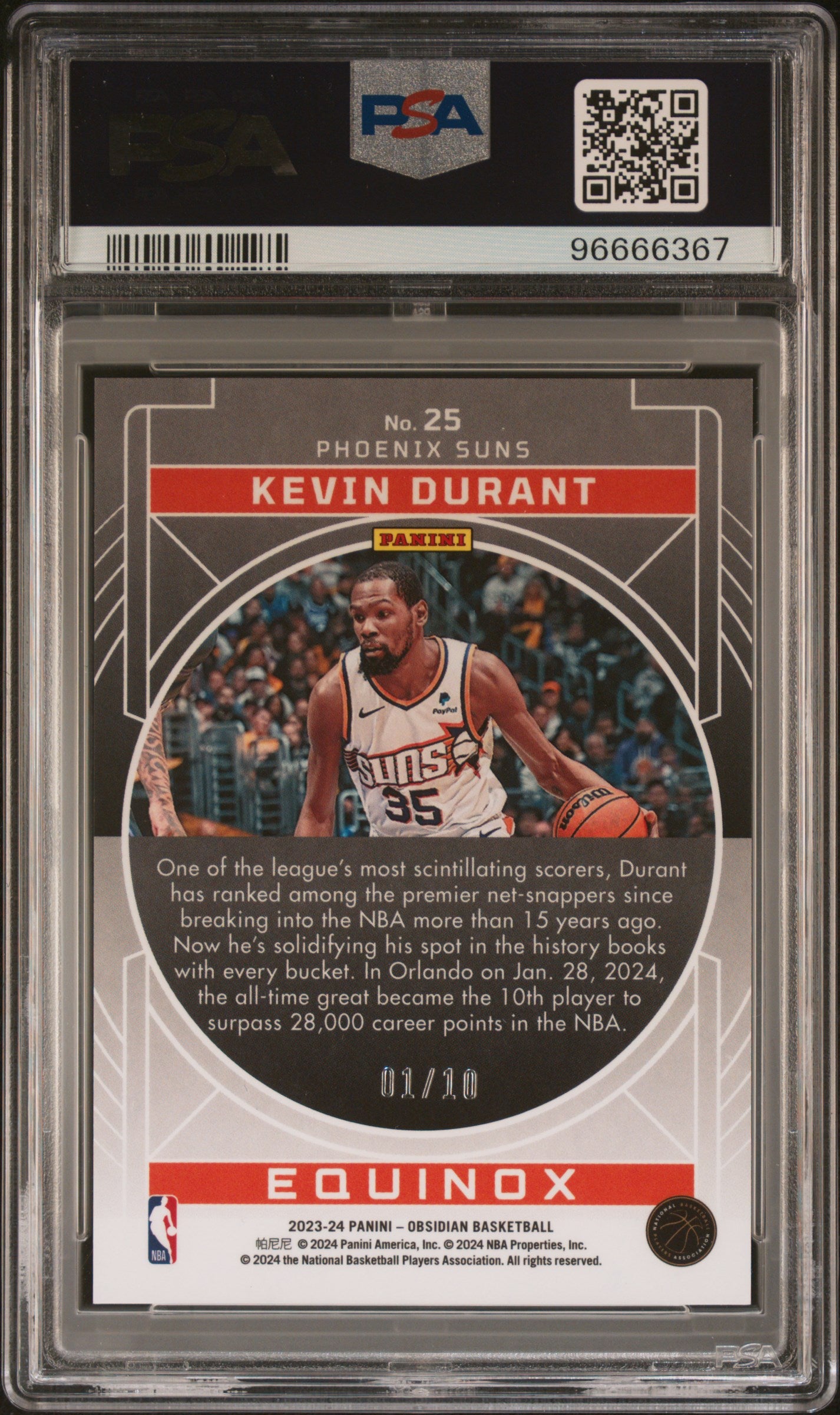 2023-24 Panini Obsidian * Kevin Durant * #01/10 Molten Mojo Equinox #25 * PSA 10