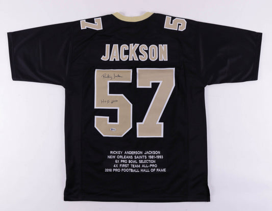 Rickey Jackson(Saints) Signed Career Highlight Stats Jersey Inscribed "HOF 2010" - Beckett - $50 OFF