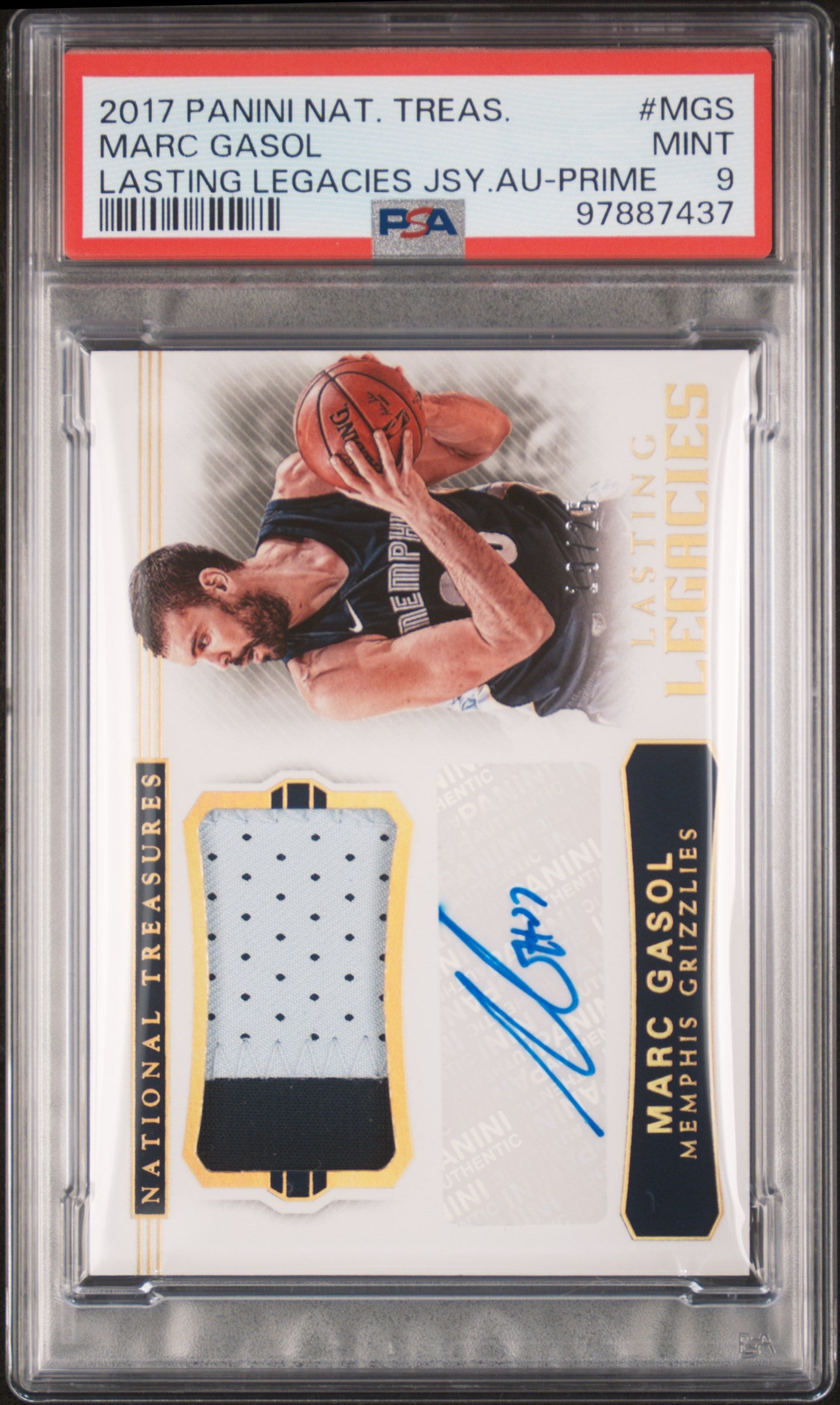 2017-18 Panini National Treasures * Marc Gasol * #19/25 Jersey Auto Prime #LL-MGS * PSA