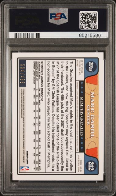 2008-09 Topps Chrome * Marc Gasol * #334/499 Orange Refractor Rookie #212 * PSA