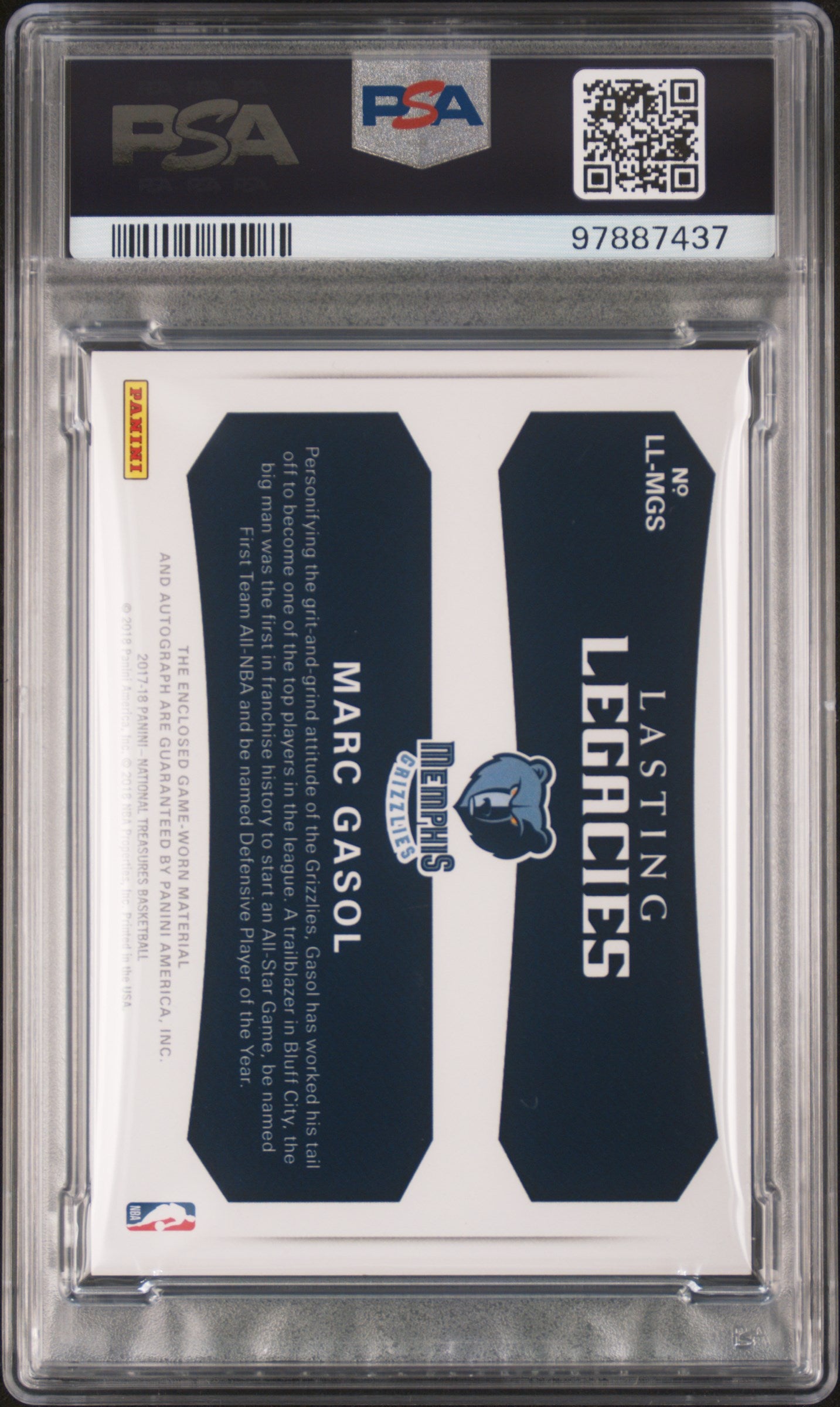 2017-18 Panini National Treasures * Marc Gasol * #19/25 Jersey Auto Prime #LL-MGS * PSA