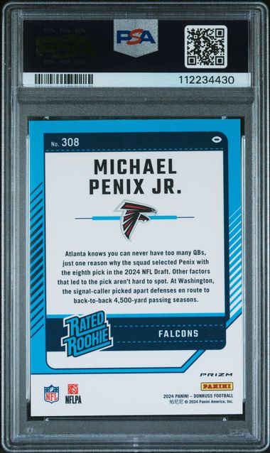 2024 Donruss * Michael Penix Jr * Optic Blue Scope RC #308 * PSA 10