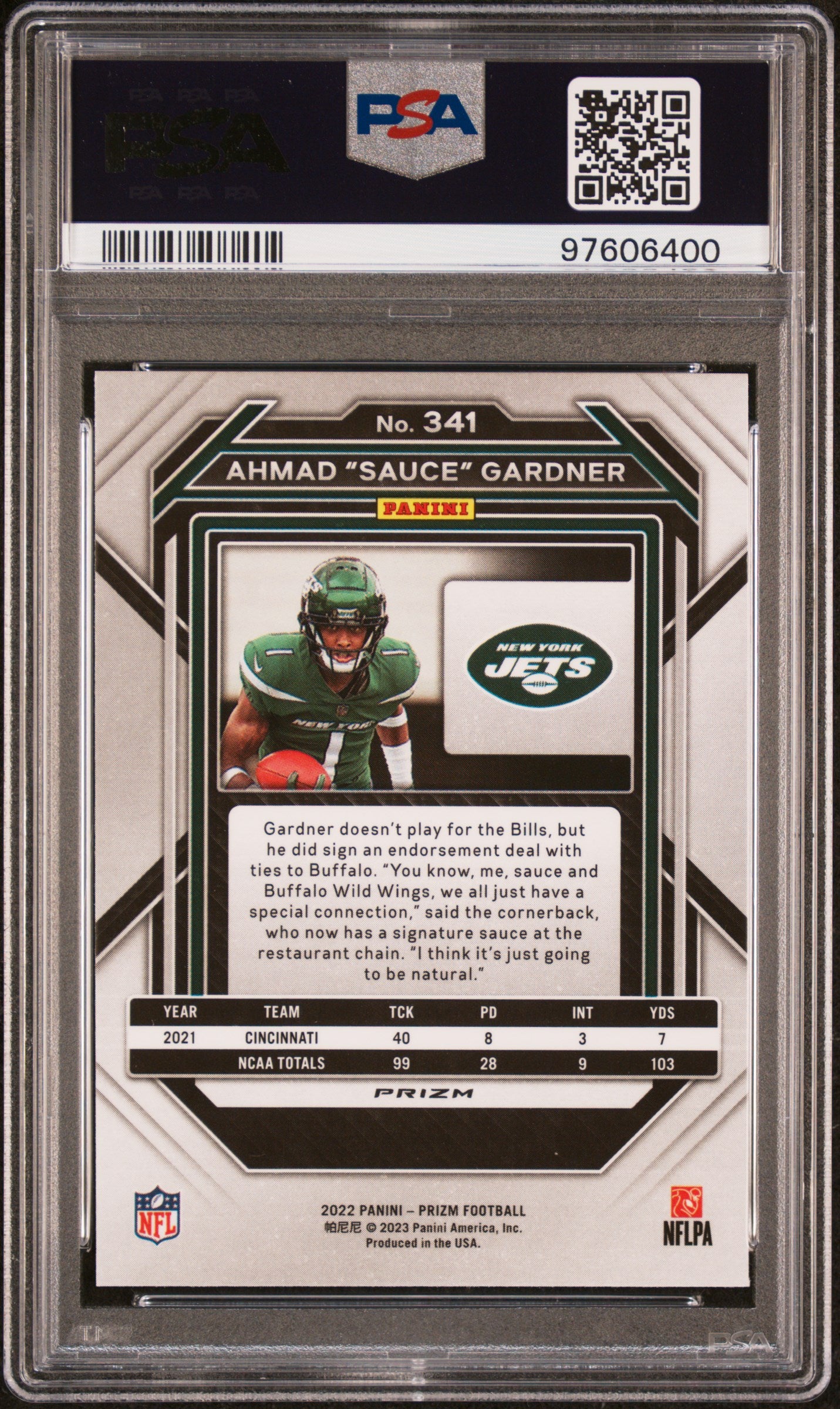 2022 Panini Prizm * Ahmad Gardner * True Blue SP RC #341 * PSA