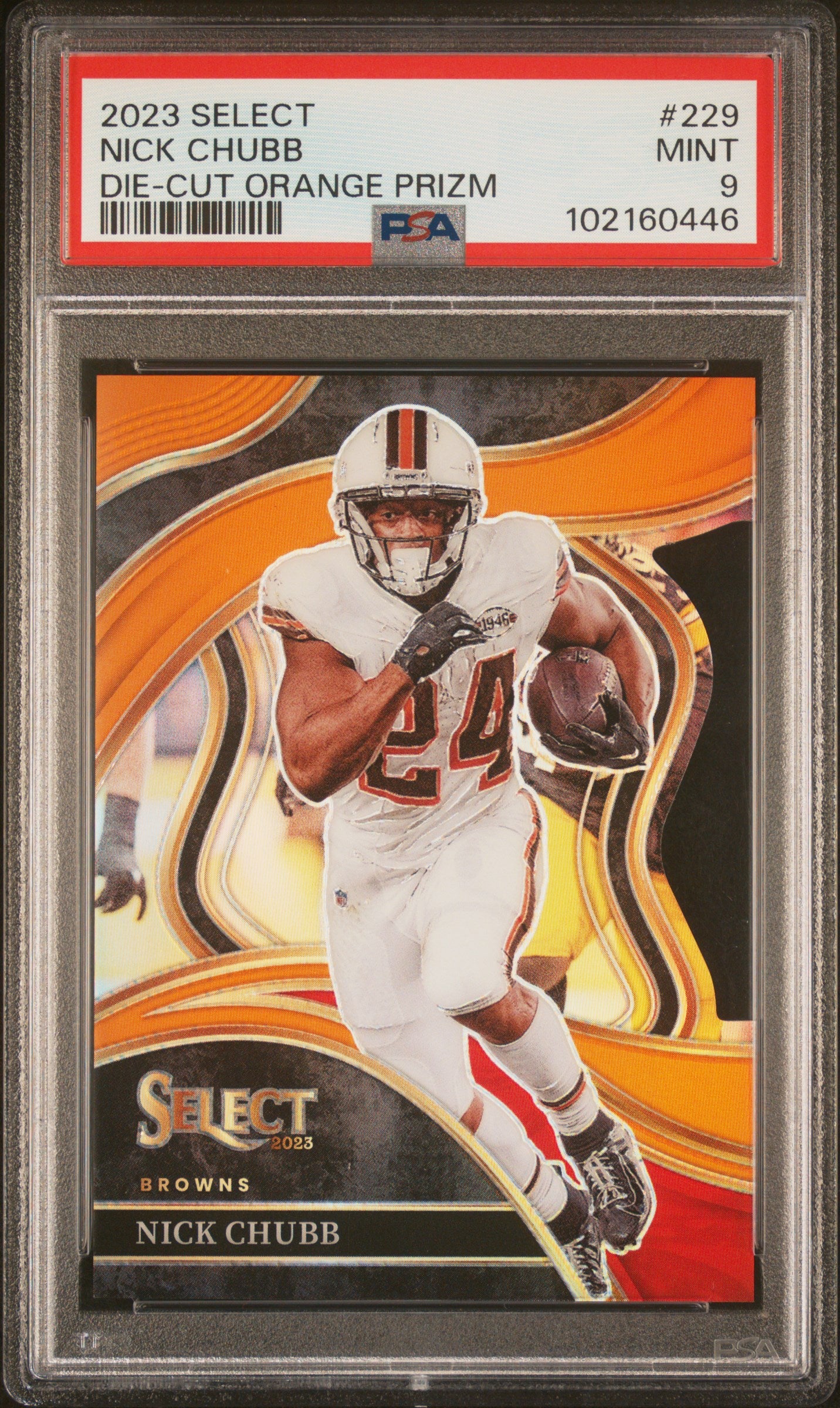 2023 Panini Select * Nick Chubb * #262/399 Orange Prizm Die-Cut #229 * PSA 9