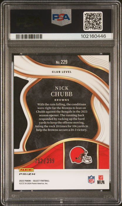 2023 Panini Select * Nick Chubb * #262/399 Orange Prizm Die-Cut #229 * PSA 9