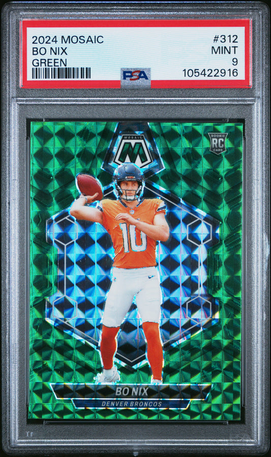 2024 Panini Mosaic * Bo Nix * Green Prizm RC #312 * PSA 9