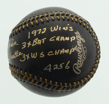 Pete Rose Signed OML Black Leather Baseball * 9 Inscriptions * Fiterman