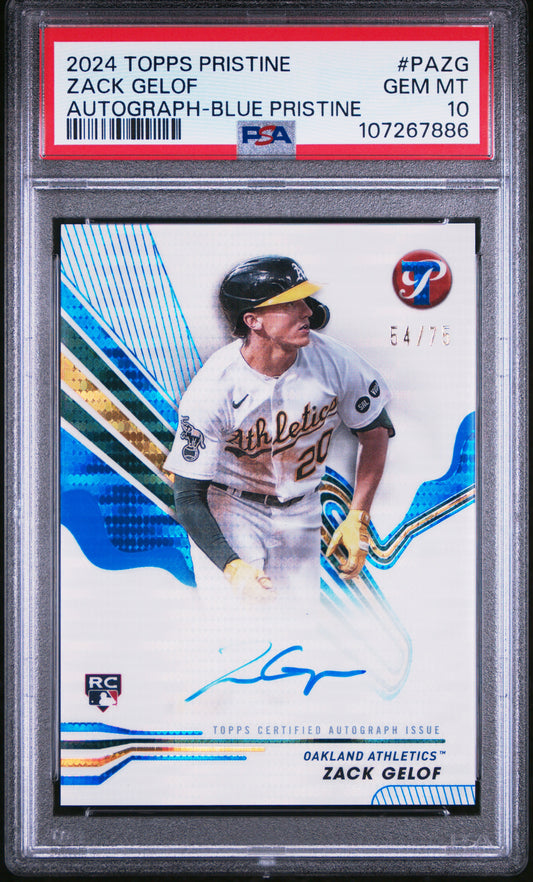 2024 Topps Pristine * Zack Gelof * #54/75 Blue Pulsar RC Auto #PA-ZG * PSA