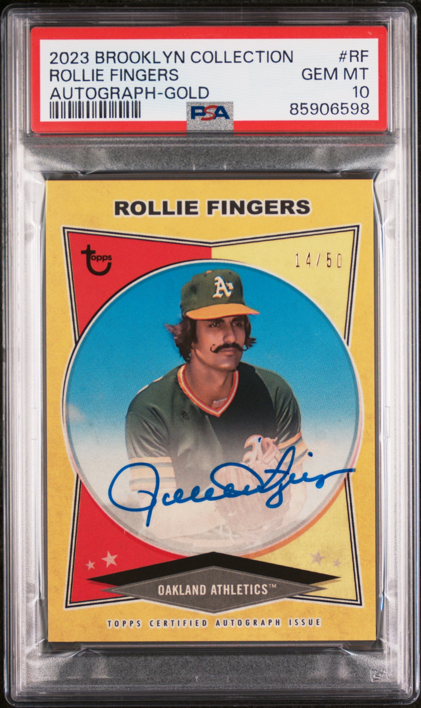 2023 Topps Brooklyn Collection * Rollie Fingers * #14/50 Gold Auto #AC-RF * PSA