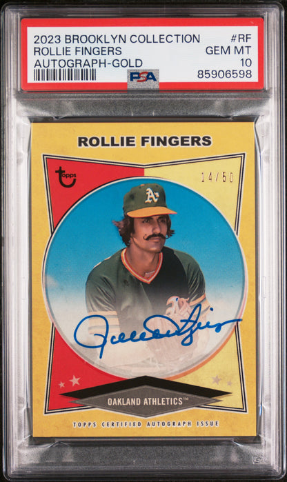 2023 Topps Brooklyn Collection * Rollie Fingers * #14/50 Gold Auto #AC-RF * PSA