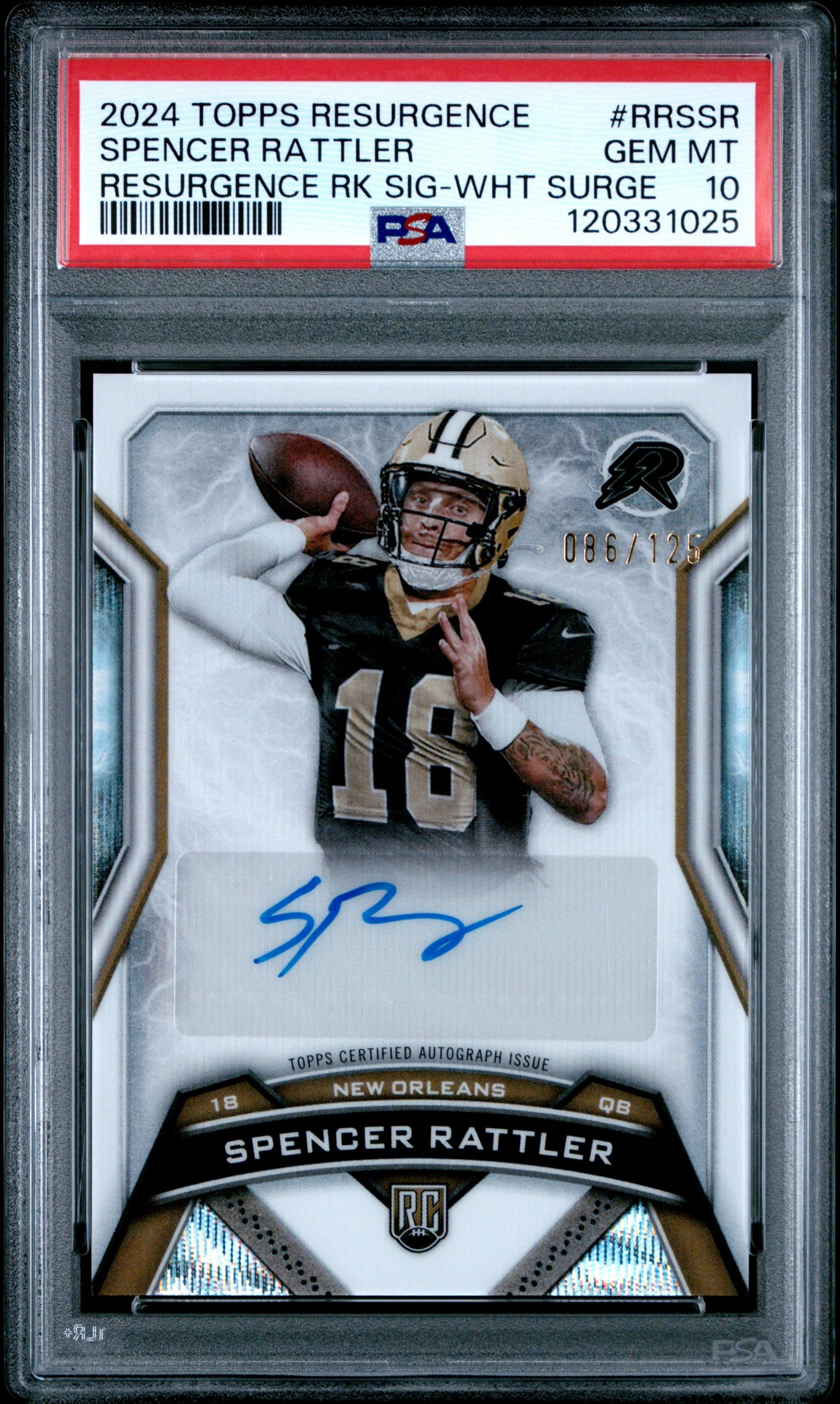 2024 Topps Resurgence * Spencer Rattler * #086/125 RC Auto #RRS-SR * PSA 10