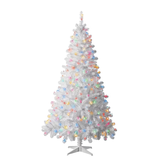 6.5 Foot Prelit Madison Pine Artificial Christmas Tree - White / Multicolor Lights