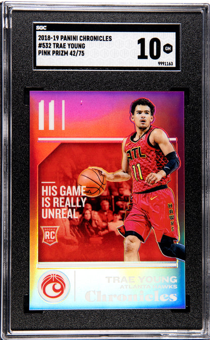 208-19 Panini Chronicles * Trae Young * #42/75 Pink Opti-chrome RC #532 * SGC 10