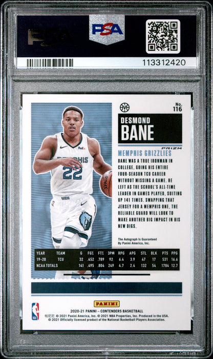 2020-21 Panini Contenders * Desmond Bane * Green Shimmer Variation Auto #116 * PSA